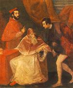 TIZIANO Vecellio Pope Paul III with his Nephews Alessandro and Ottavio Farnese ar oil painting on canvas